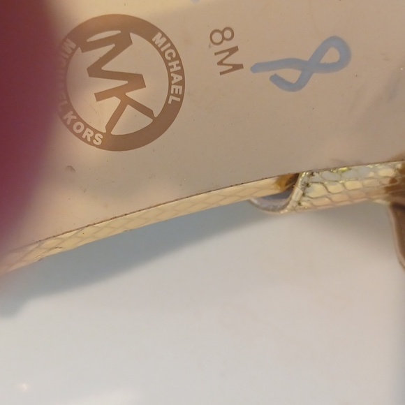 Michael Kors Amos Gold Leather & Hardware Sandals Slide Shoes Heels Pump NEW - Picture 10 of 17